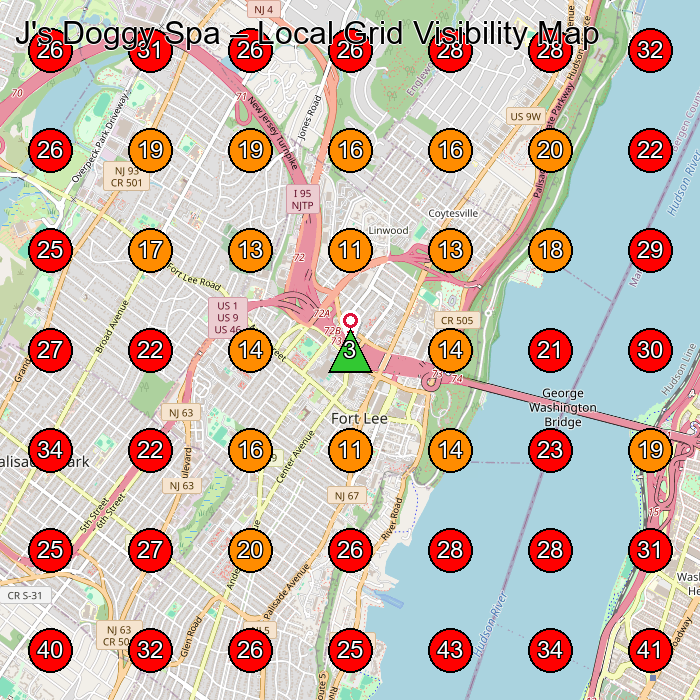 J's Doggy Spa GeoGrid visibility map for Pet Groomer in Fort Lee